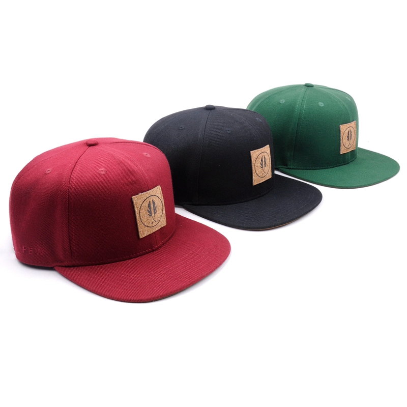 flat brim adjustable snapback cap, cork logo snapback cap, custom flat bill snapback cap