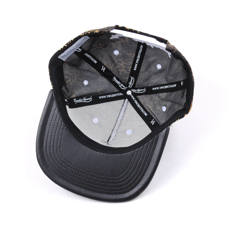 leopard print snapback caps custom, design puff embroidery snapback caps, leather brim snapback caps