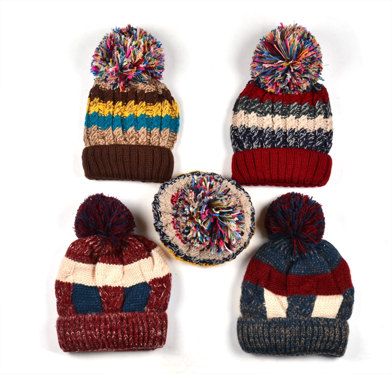 Custom Pom Pom Knit, Beanie With Jacquard Logo, Jacquard Skull Knitted Beanie Hat