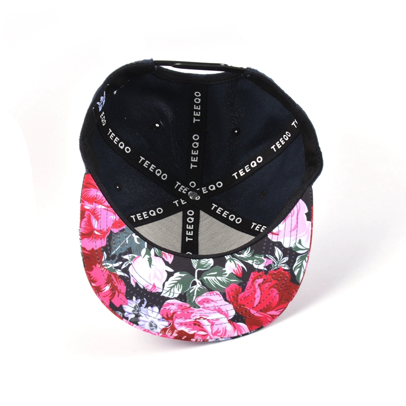 floral brim embroidery snapback hat, 3d embroidery cap manufacturer china, custom caps manufacturer china