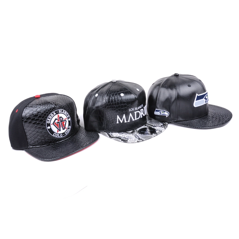 black leather snapback caps, embroidery snapback caps custom design on sale