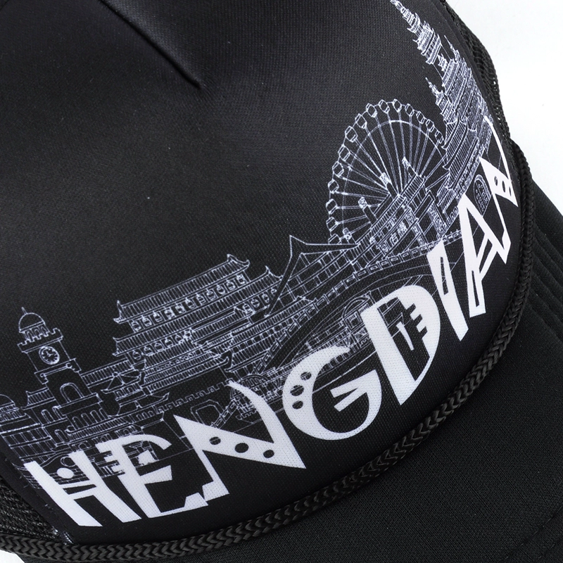 5 panels black foam trucker caps, printing foam trucker caps with string, high quality hat supplier china