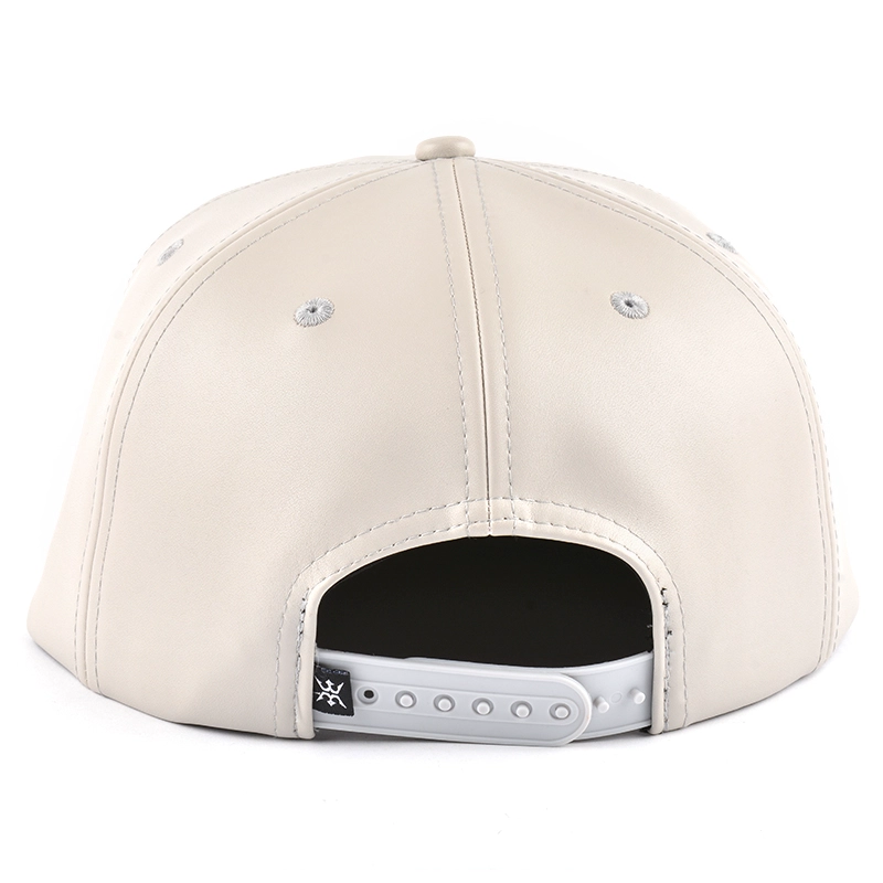 leather flat brim snapback caps, plain metal plate snapback caps