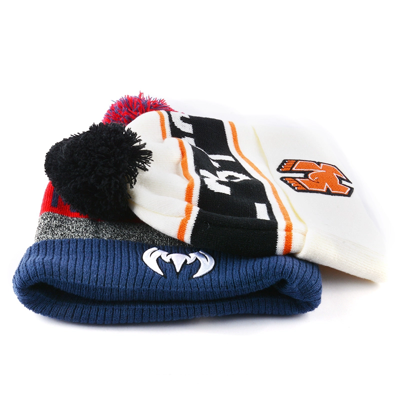 jacquard logo winter beanies, pomcustom winter caps design jacquard hats