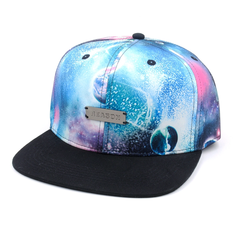 metal plate snapback caps custom, galaxy printed snapback hats, china cap and hat wholesales