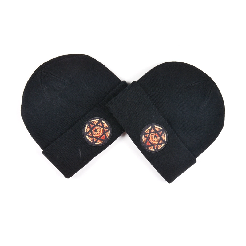 applique logo black knitted caps custom