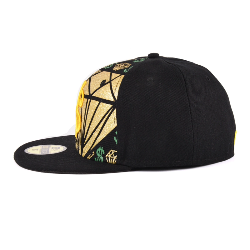fitted 3d embroidery snapback hat cap, black snapback caps supplier china, 100% acrylic snapback cap