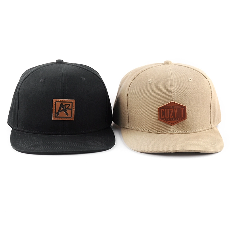 leather logo flat brim snapback caps