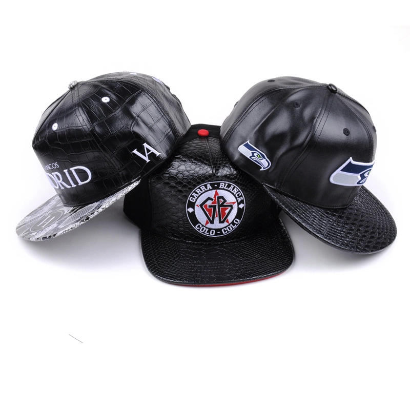 black leather snapback caps