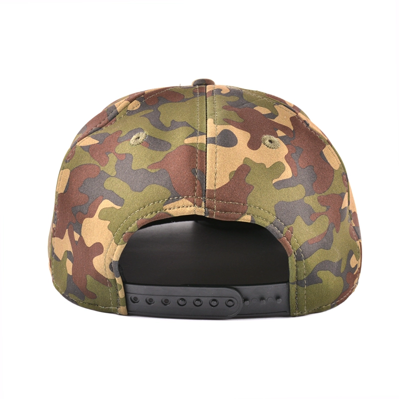 camo 6 panels snapback hats, metal plate snapback hats custom
