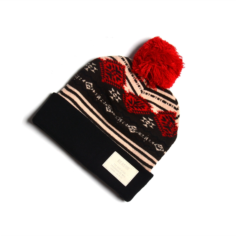 custom made beanies with pom, customize beanies online, jacquard winter beanie with pom