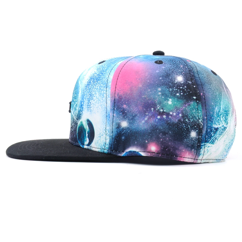 metal plate snapback caps custom, galaxy printed snapback hats