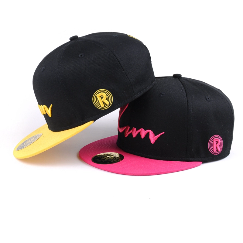 3d embroidery 6 panels flat brim black snapback caps