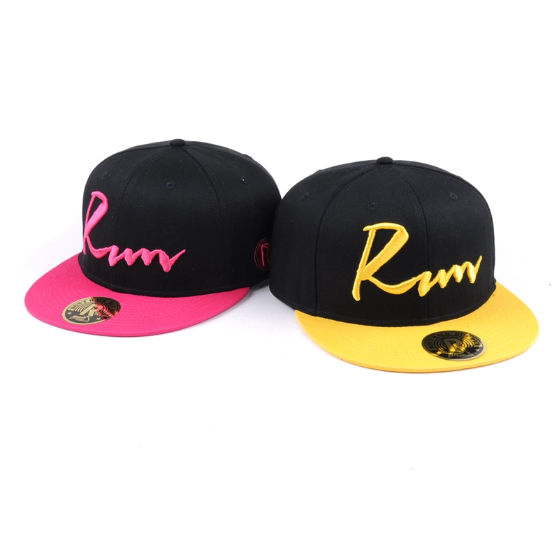 3d embroidery 6 panels flat brim black snapback caps