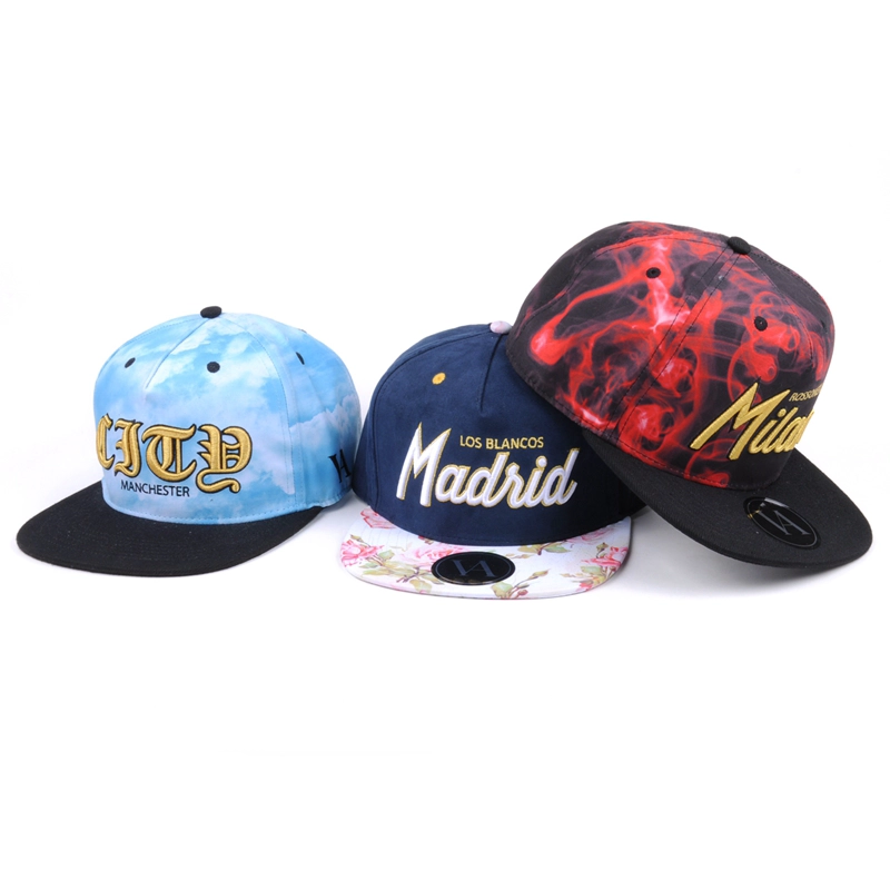 Capas de snapback de impresión de ala plana de bordado 3d personalizados