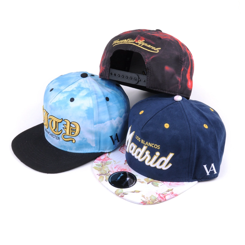 Capas de snapback de impresión de ala plana de bordado 3d personalizados