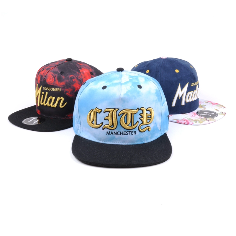 Capas de snapback de impresión de ala plana de bordado 3d personalizados