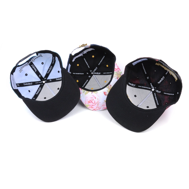 Capas de snapback de impresión de ala plana de bordado 3d personalizados