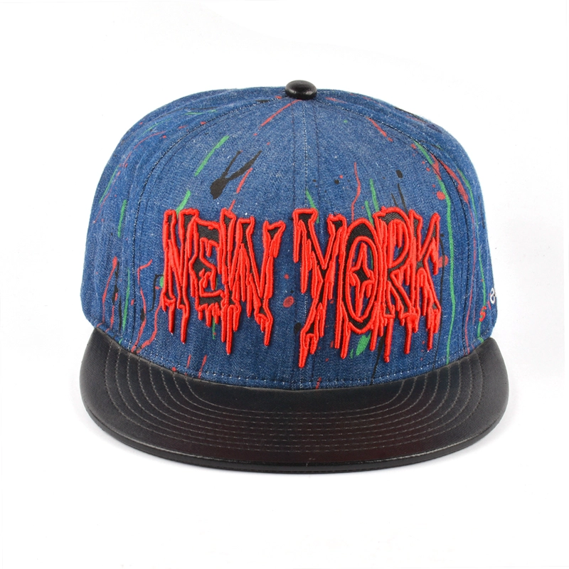 3d κέντημα δερμάτινο κενό δερμάτινο καπέλο snapback προσαρμοσμένο