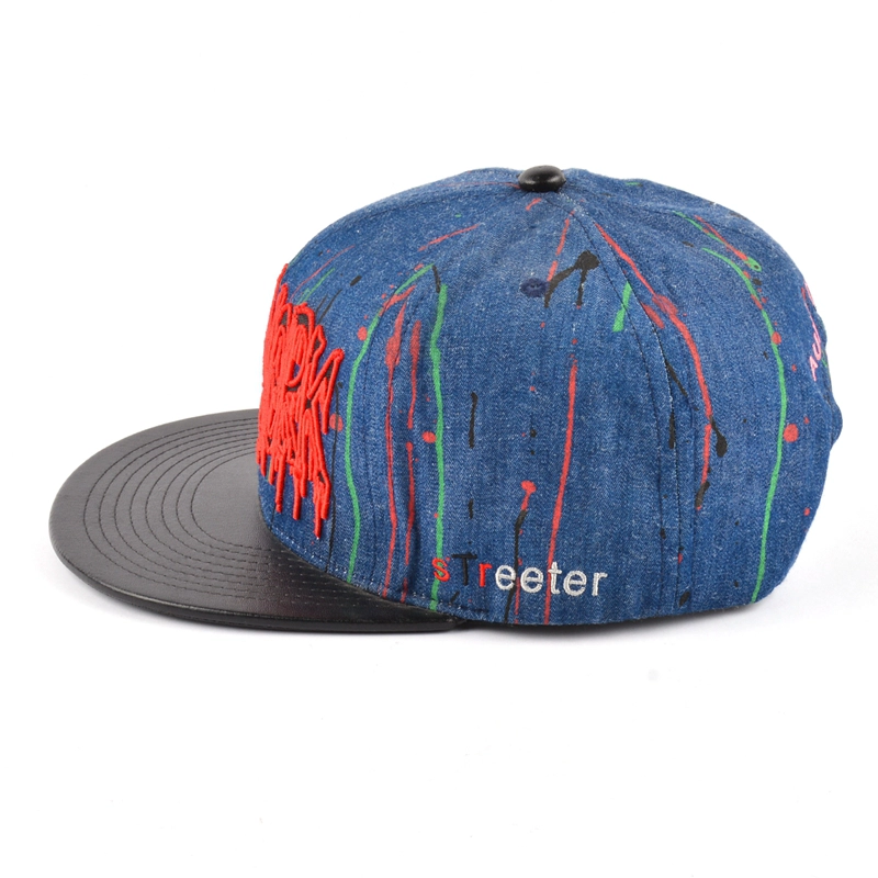 3d κέντημα δερμάτινο κενό δερμάτινο καπέλο snapback προσαρμοσμένο
