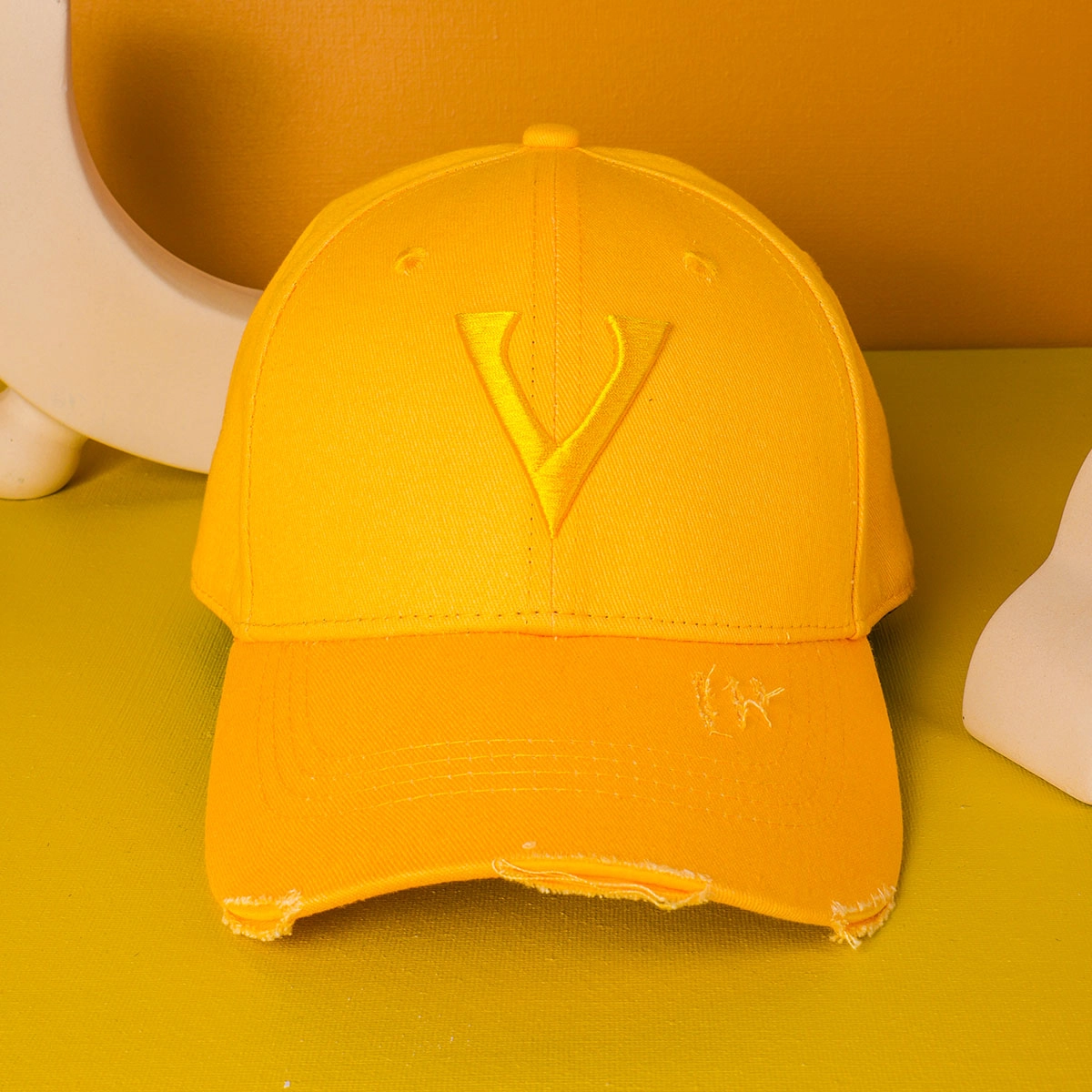 Cappelli da baseball in cotone giallo invecchiato con logo ricamato lettere 3D