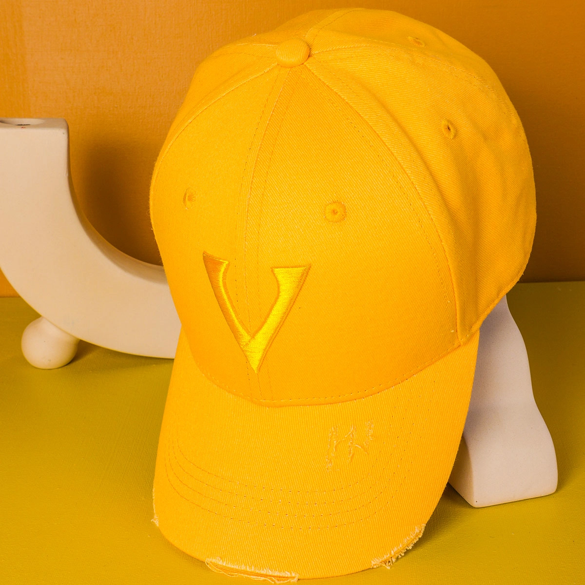 Cappelli da baseball in cotone giallo invecchiato con logo ricamato lettere 3D