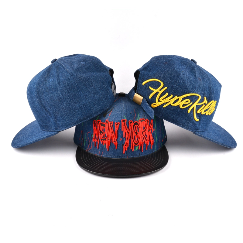 3d embroidery logo denim snapback hat custom