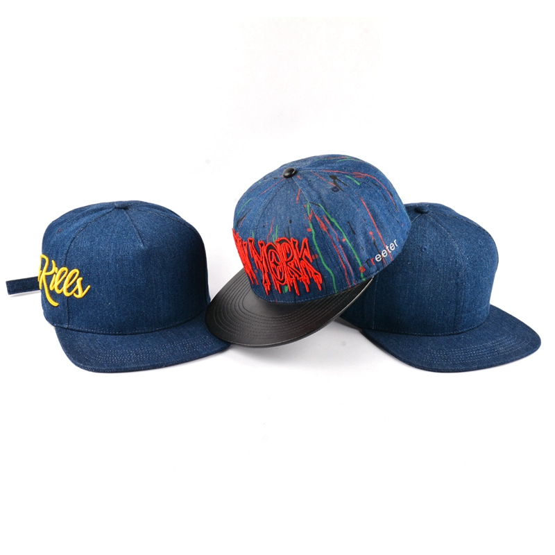 3d embroidery logo denim snapback hat custom