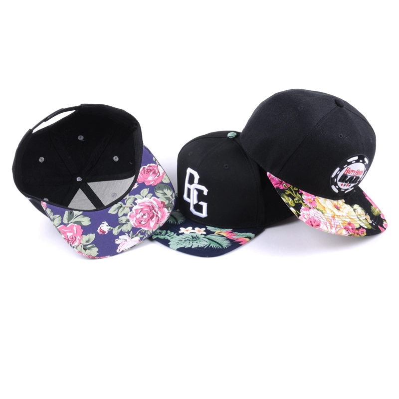 Bordado 3D Bordado liso Impresión Brim Snapback Caps