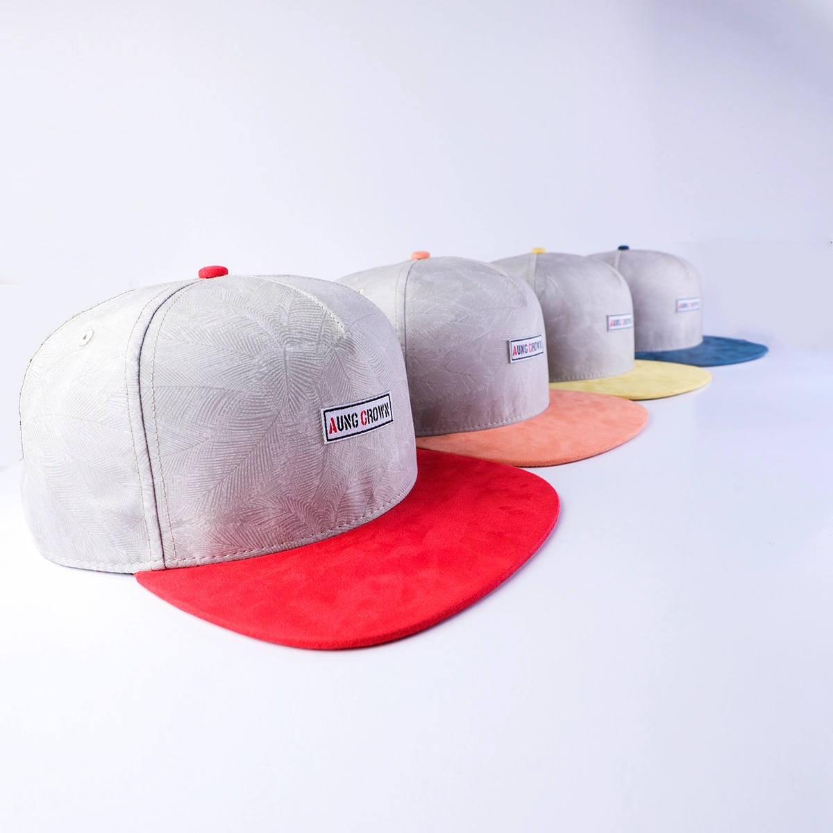 5 panels aungcrown patch suede brim flat snapback hats