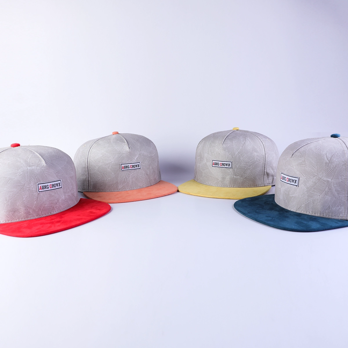 5 panels aungcrown patch suede brim flat snapback hats