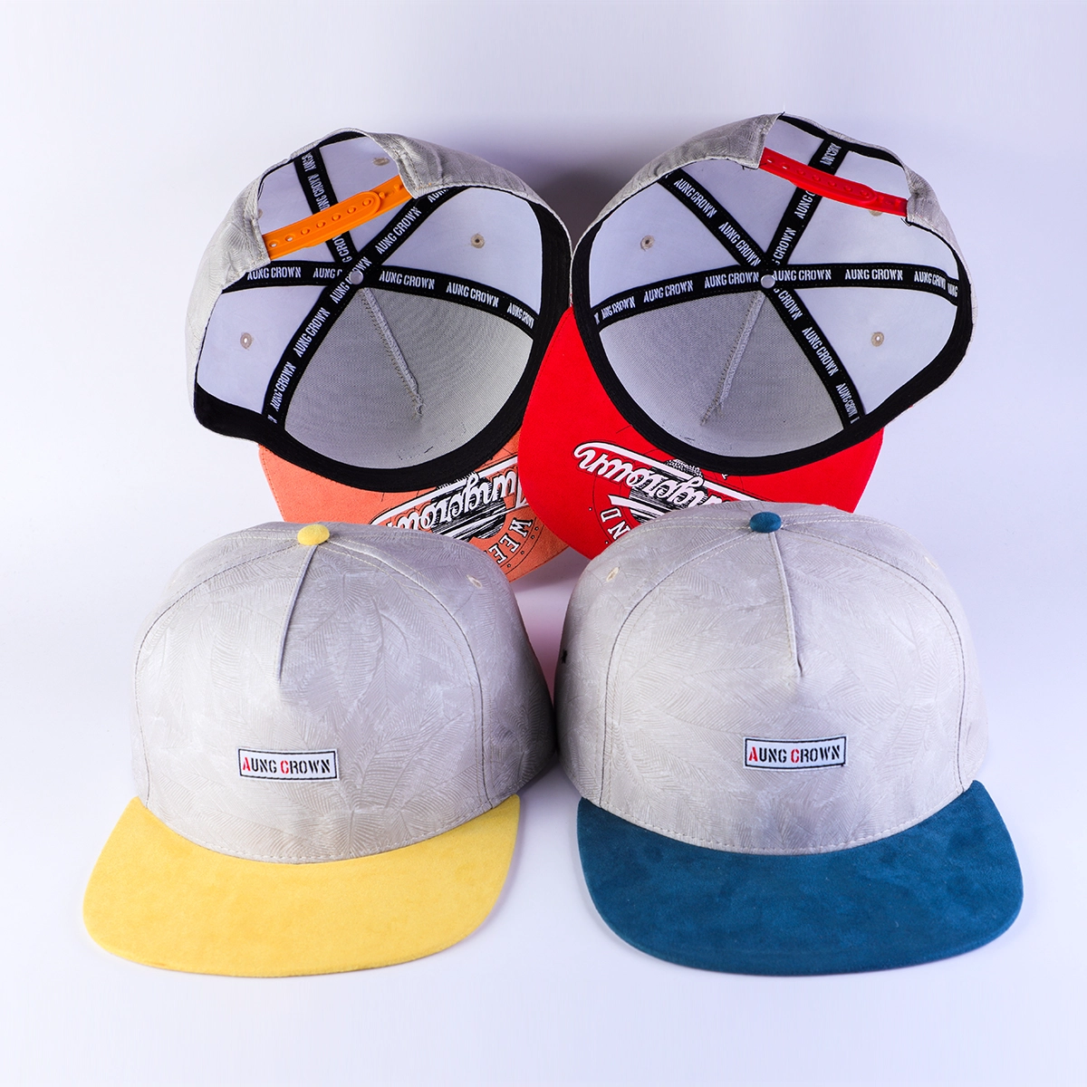 5 panels aungcrown patch suede brim flat snapback hats
