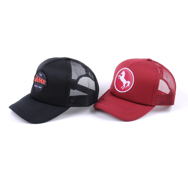 Gorras de camionero deportivas de espuma de parche con etiqueta de béisbol de 5 paneles