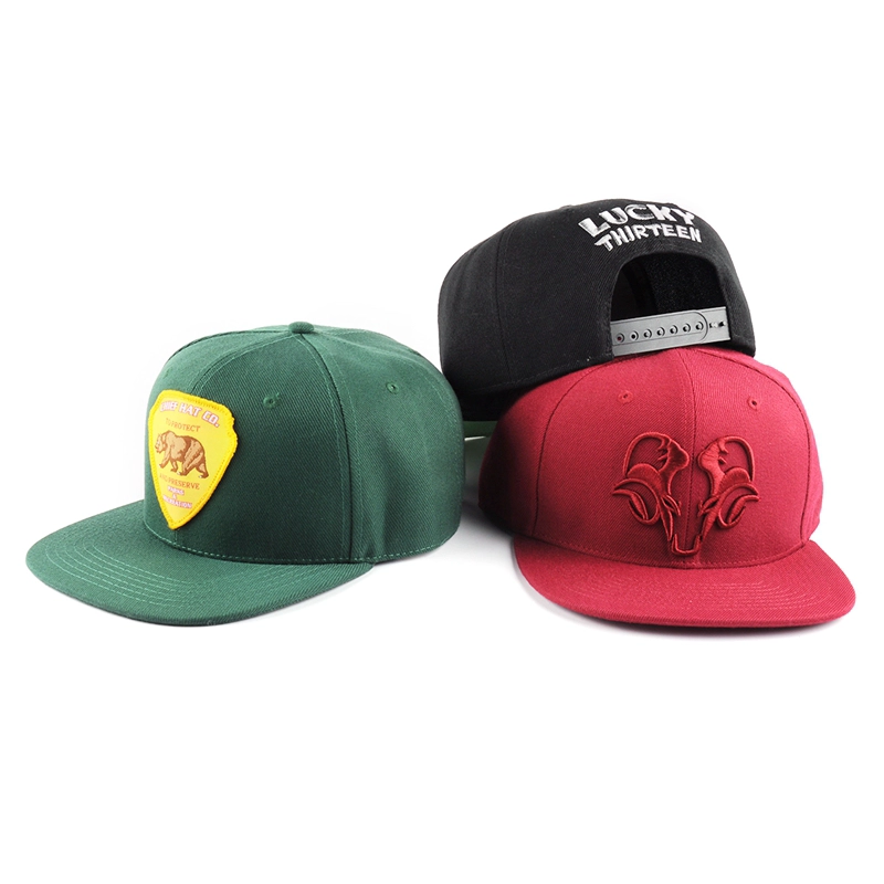 6 panel flat brim acrylic snapback custom