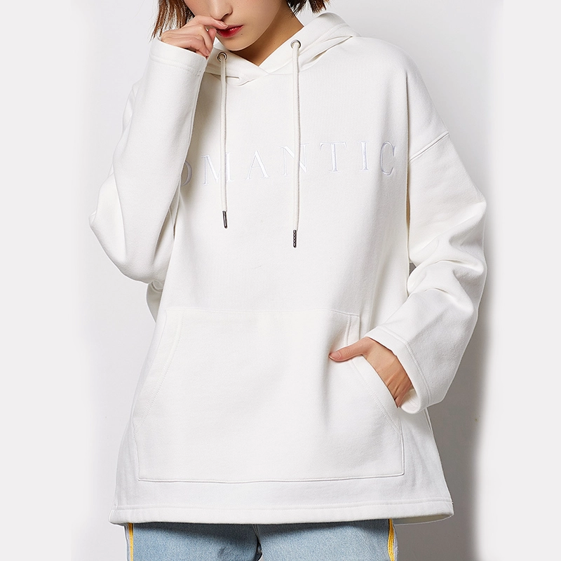 Hoodies brancos simples do bordado da cor sólida básica com bolso