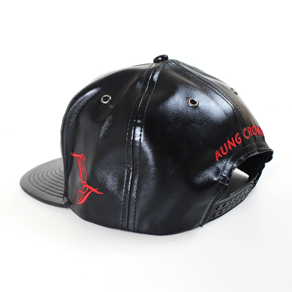Black leather snapback hat wholesale custom,leather plain snapback cap