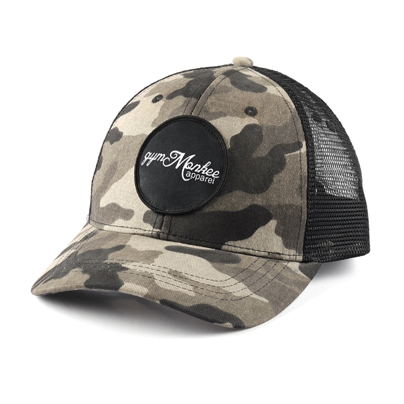 Algodón personalizado camuflaje béisbol camionero gorra proveedor