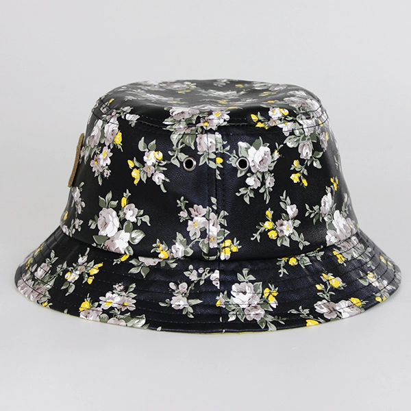 Floral κουβά καπέλο με δερμάτινο λογότυπο