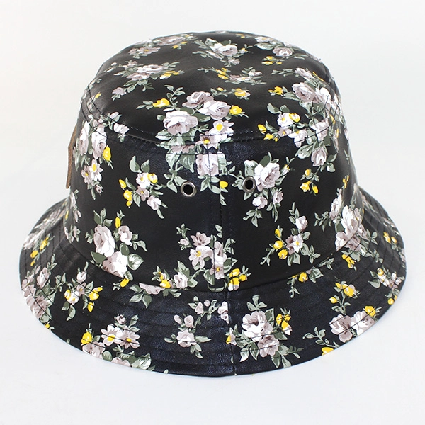 Floral κουβά καπέλο με δερμάτινο λογότυπο