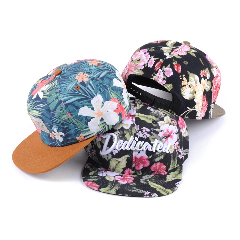 Casquette plate de baseball à broderie florale