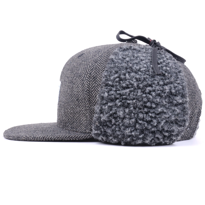 Γκρι μαλλί Snapback καλύπτει προσαρμοσμένο εργοστάσιο