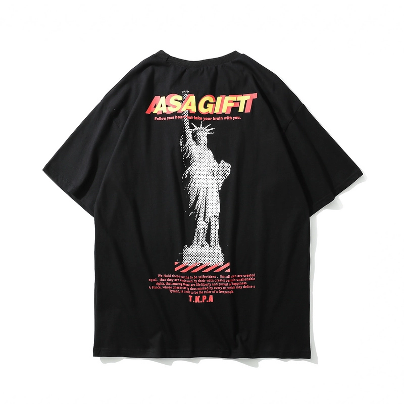 夏のクールな男性の「自由の像」緩いプリントTシャツ