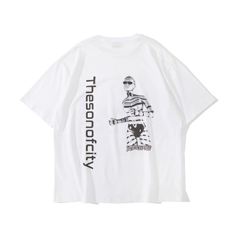 porcelana Camiseta gráfica de impresión gráfica de robot suelto de verano blanco para mujer fabricante