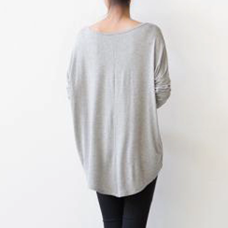 Manga longa lisa das mulheres Solta oversized camiseta