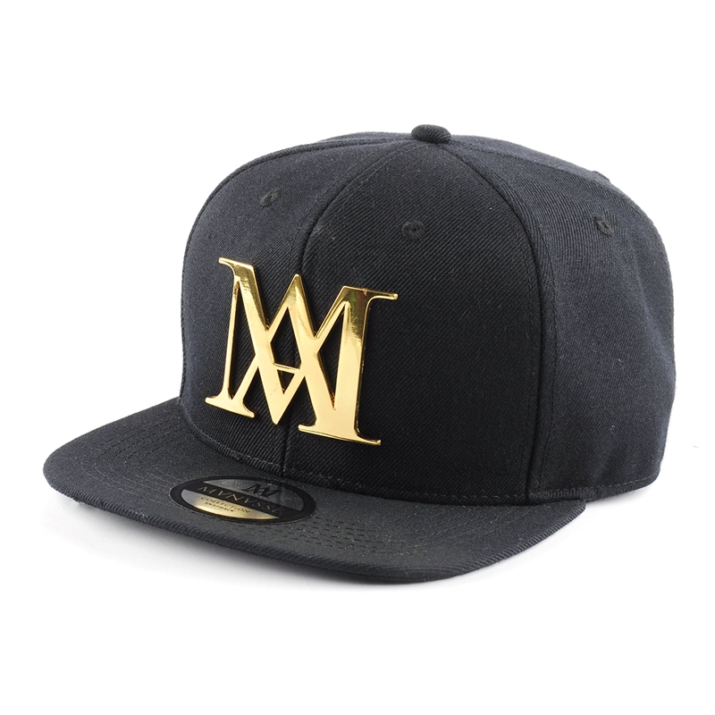 Κίνα μαύρο ακρυλικό μεταλλικό πιάτο snapback προσαρμοσμένα καπάκια κατασκευαστής