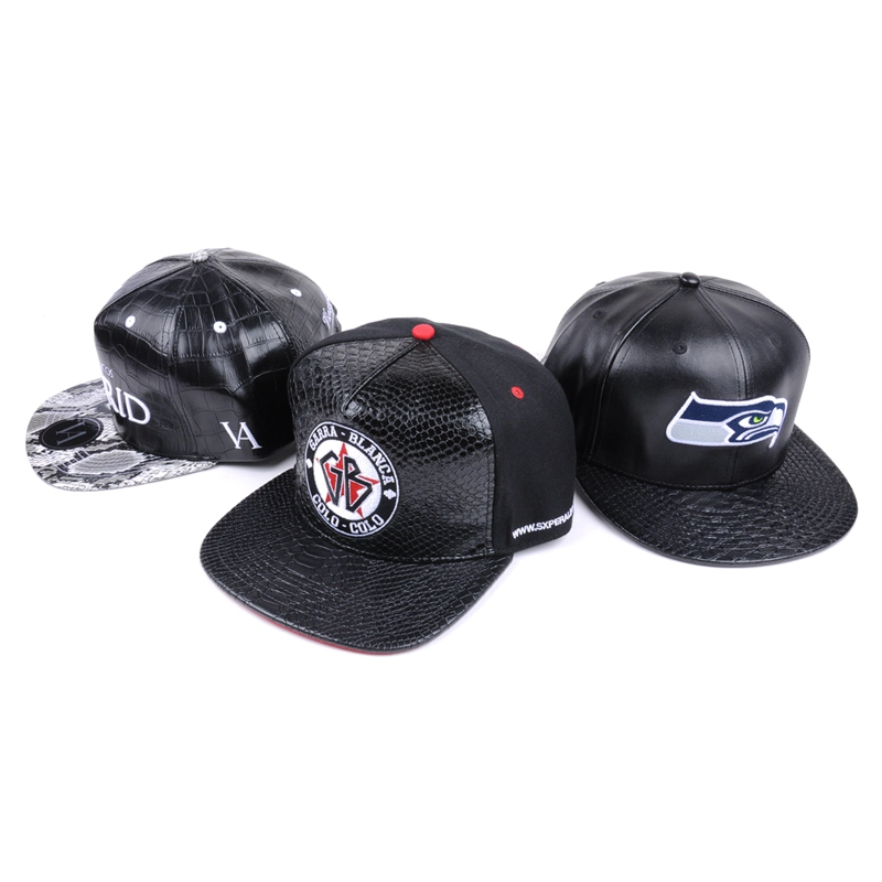 schwarzes Leder Stickerei Hysteresenkappen Custom Design zum Verkauf