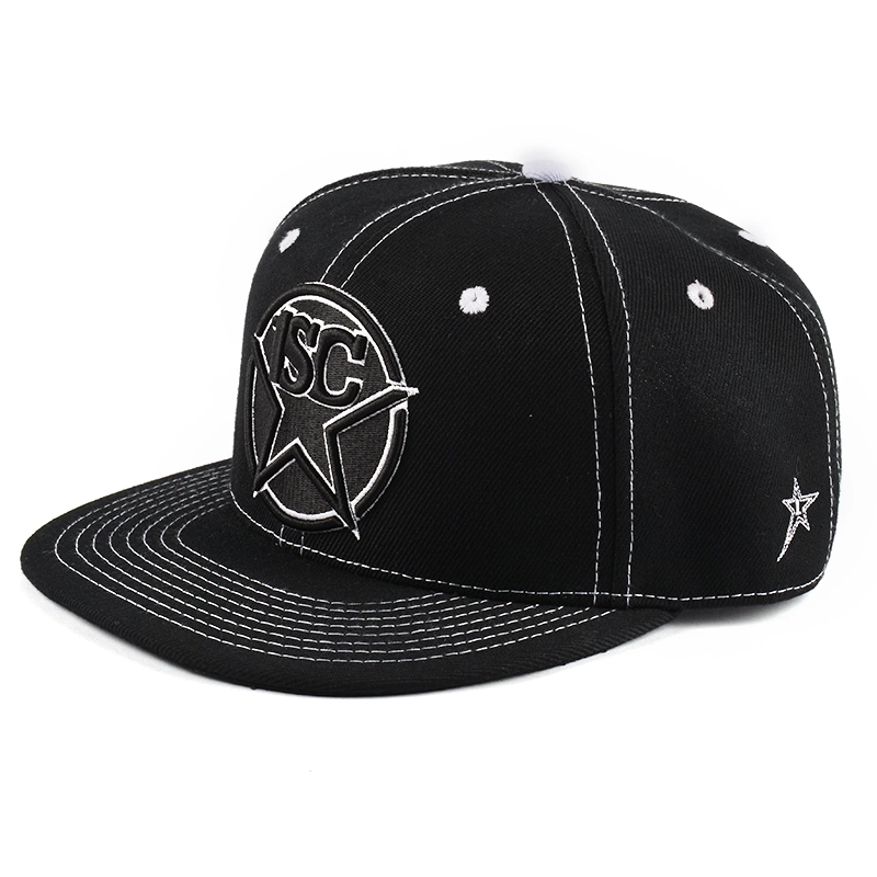 sombreros de encargo del snapback del bordado 3d del borde plano negro
