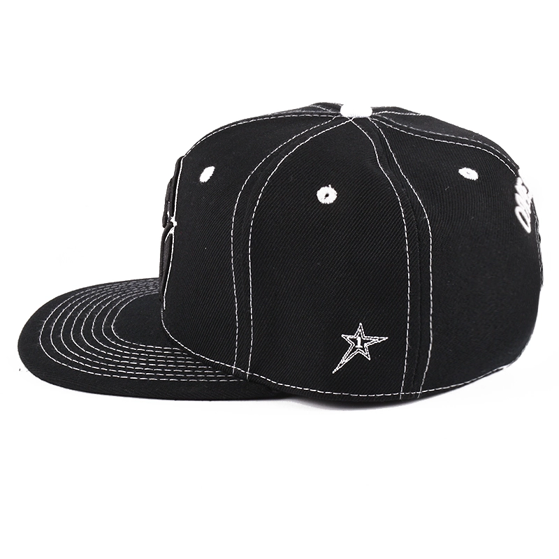 sombreros de encargo del snapback del bordado 3d del borde plano negro