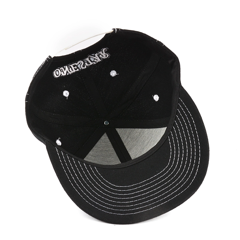 sombreros de encargo del snapback del bordado 3d del borde plano negro