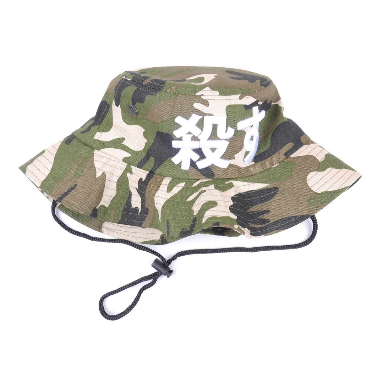 custom embroidery printing camo bucket hat with string